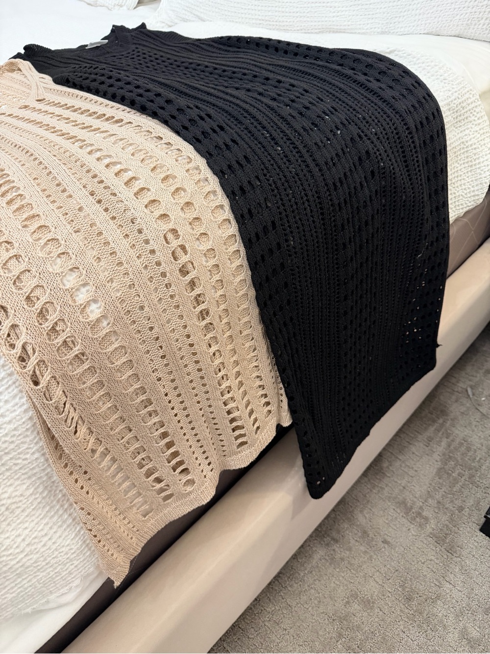 Crochet Open-Knit swim cover up — Beige & Black - Picture 4 of 4